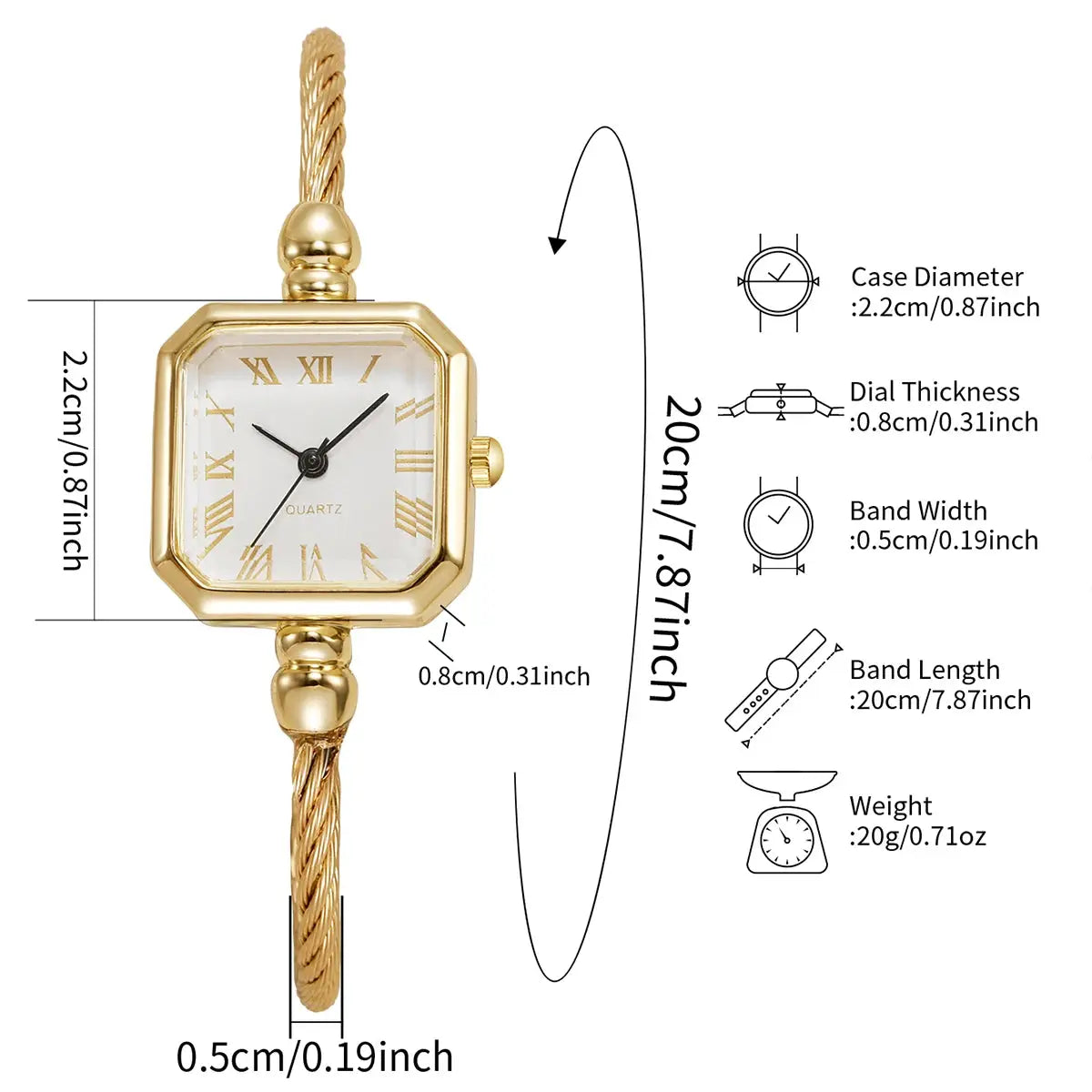 Gold-tone square Roma dial women's quartz wristwatch with braided bracelet strap, no box