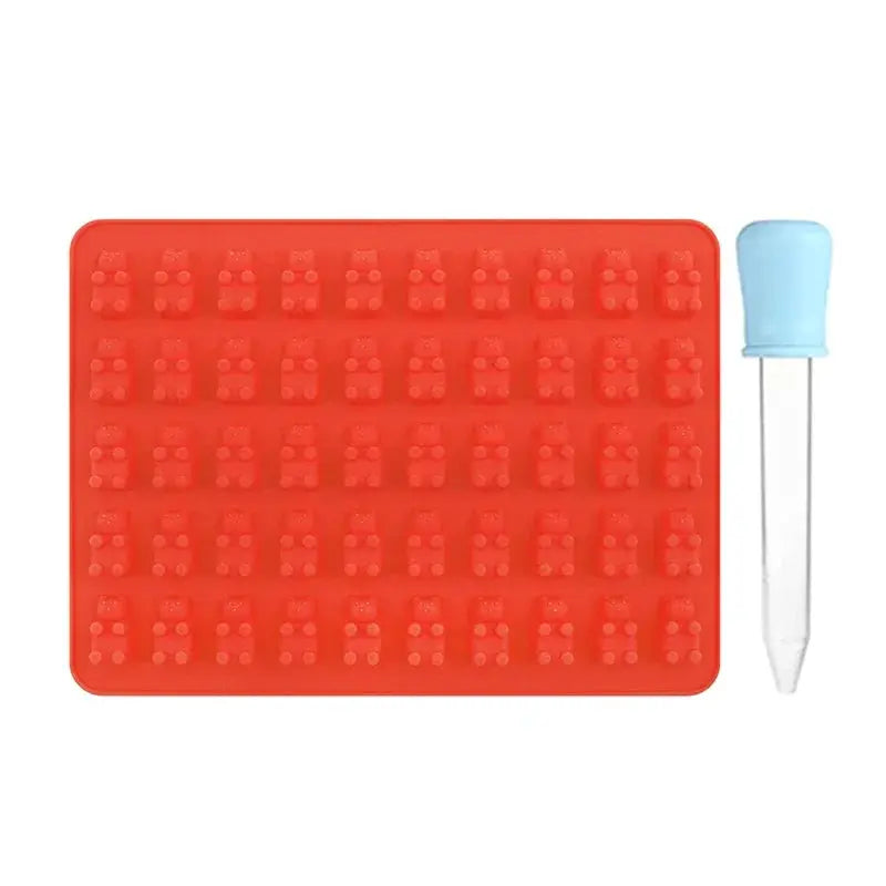 50 Cell Gummy Bear Silicone Mold With Dropper Candy Chocolate Fudge Ice Cubes Pastry Baking