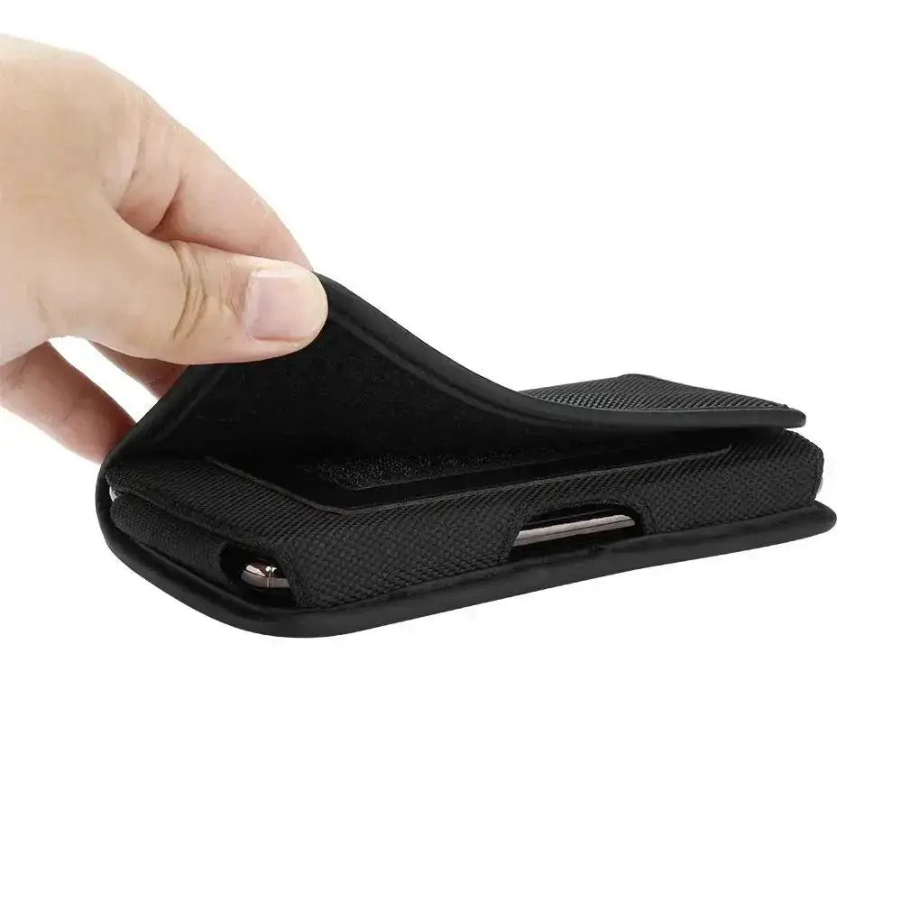 Mobile phone waist bag, black nylon fanny pack with belt loop
