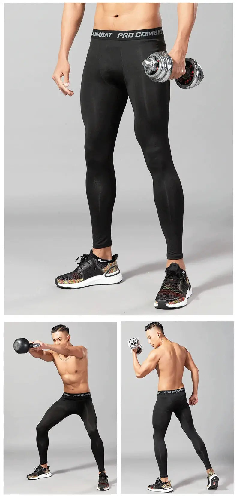 SONECHOKI men's compression pants for training, black polyester gym leggings with PRO COMBAT waistband