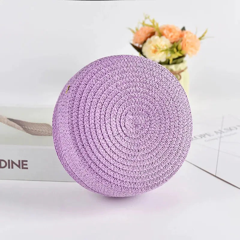 Summer Round Straw Bag for Women Handmade Woven Shoulder Bag Travel Rattan Beach Crossbody Bag