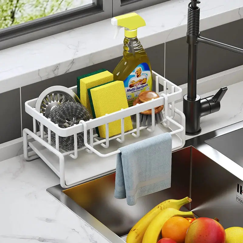 Tap Mounted Kitchen Sink Organizer Shelf With Drainage Rack For Sponges Soap Dish Brushes