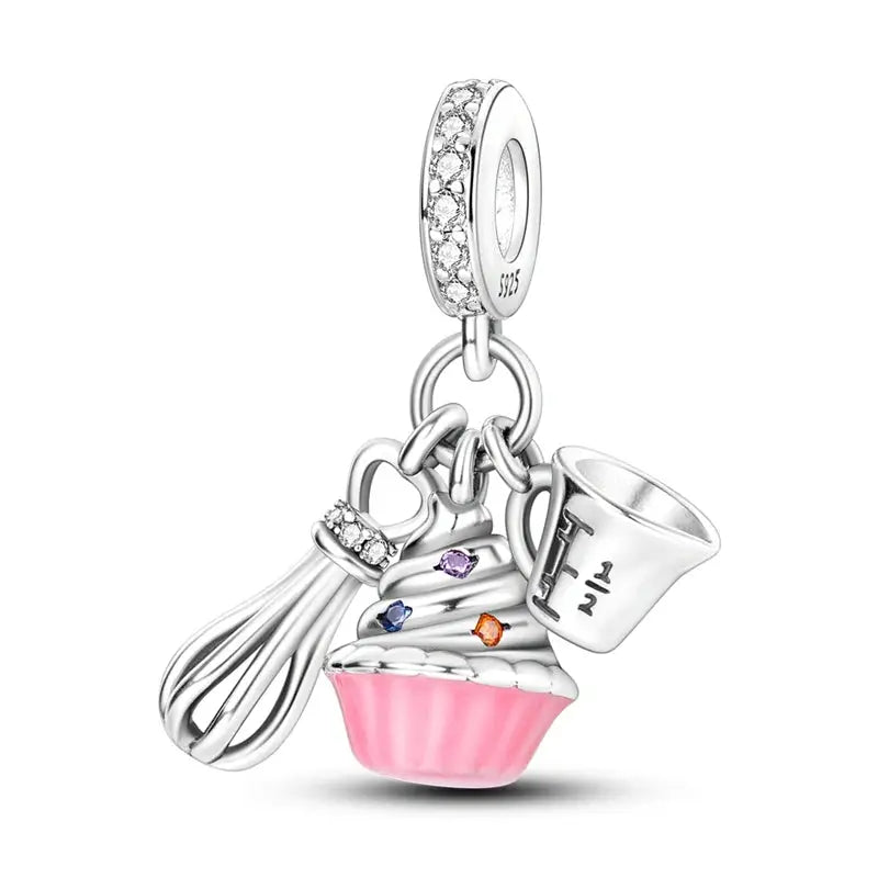 Pink Charms 925 Sterling Silver Heart Bow Perfume Bottle Charms Beads Pendants Fit Bracelet DIY Jewelry Making Women