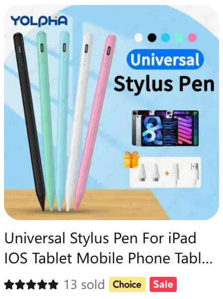5-pack multicolor universal stylus pens for iPhone, iPad and Android touchscreens