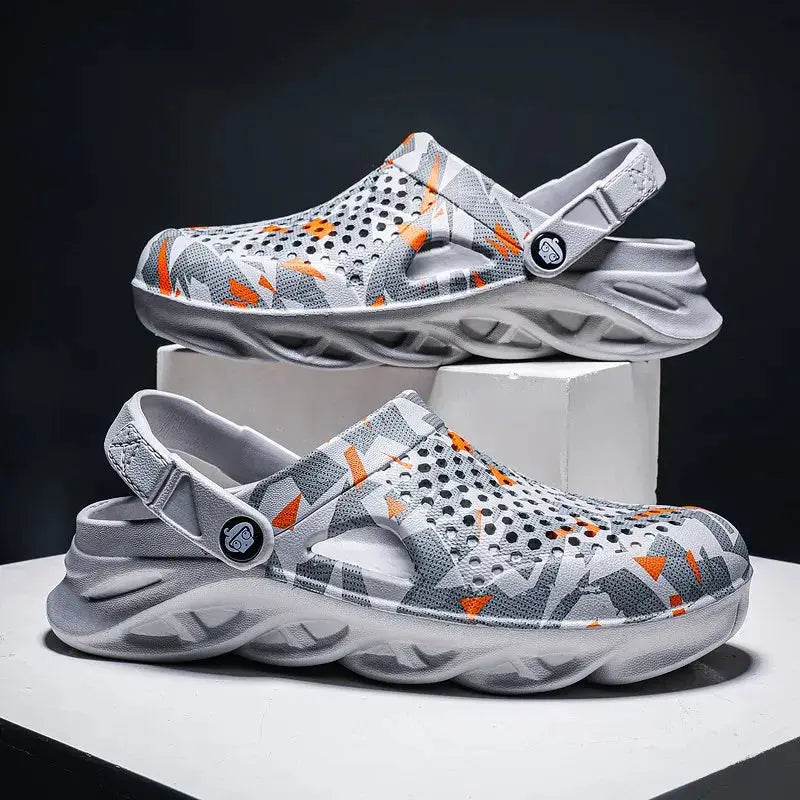 UrbanStride Mens Flat Sandals EVA Platform Lightweight Summer Outdoor Slippers Casual Breathable Graffiti Pattern