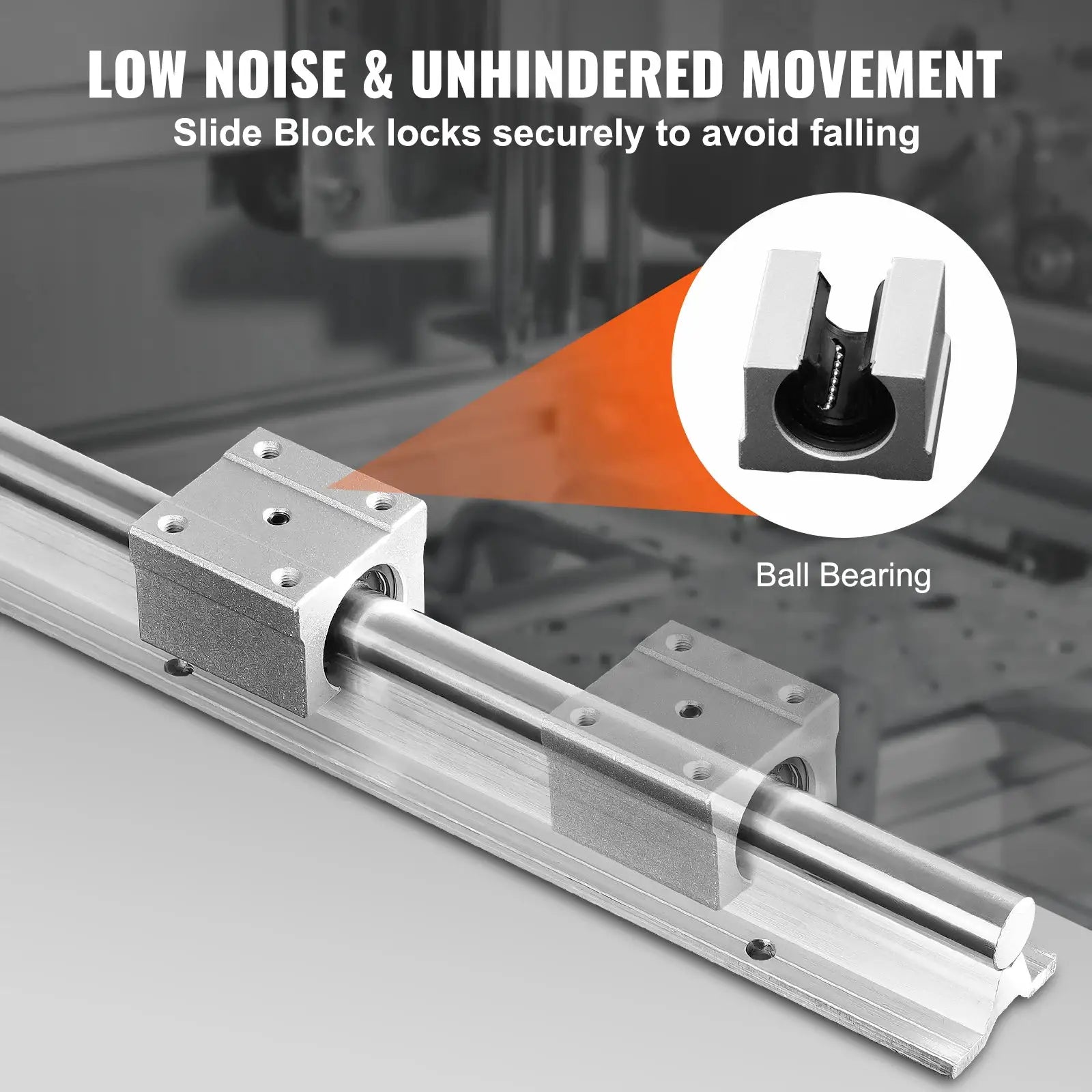 Linear guide rails with 4 UU bearing blocks; two silver rails for CNC mills by Simples Market.