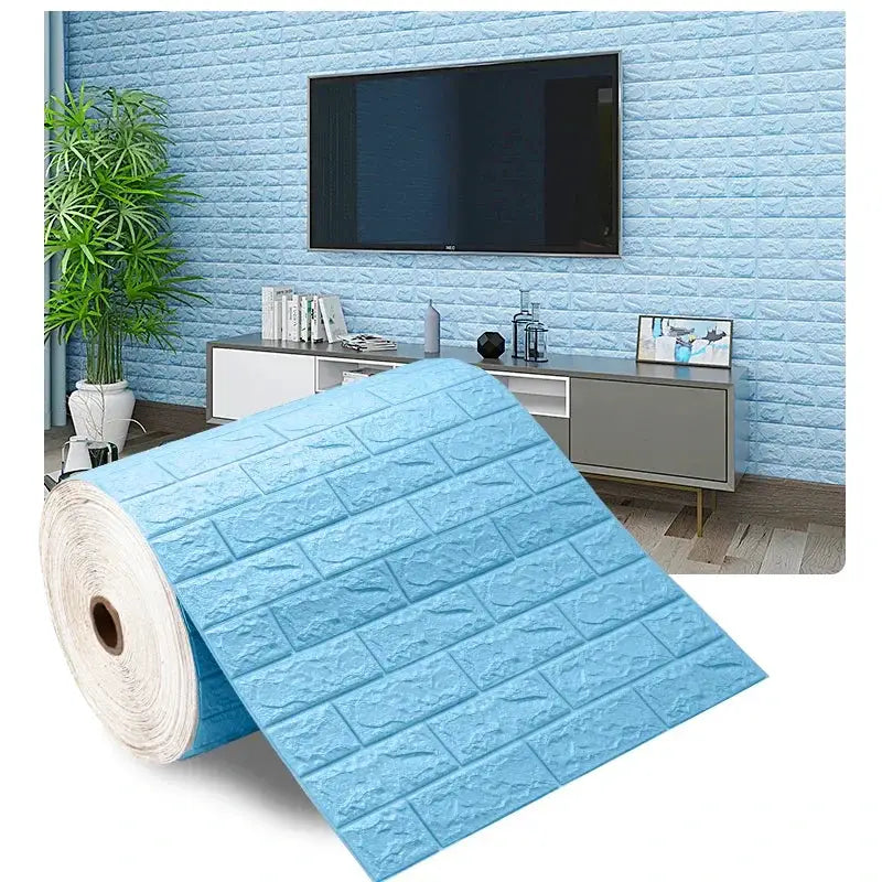 3D foam brick wall panels blue self-adhesive wallpaper roll for living room decor by Simples Market