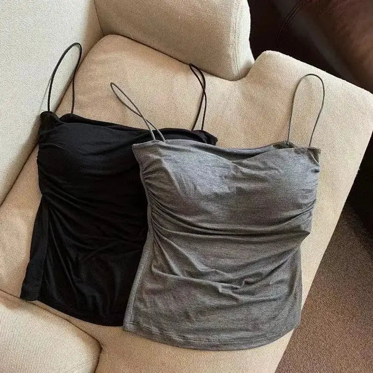 White Sleeveless Tank Top With Thin Straps Fitted Camisole Korean Style Women Underwear Layering Top