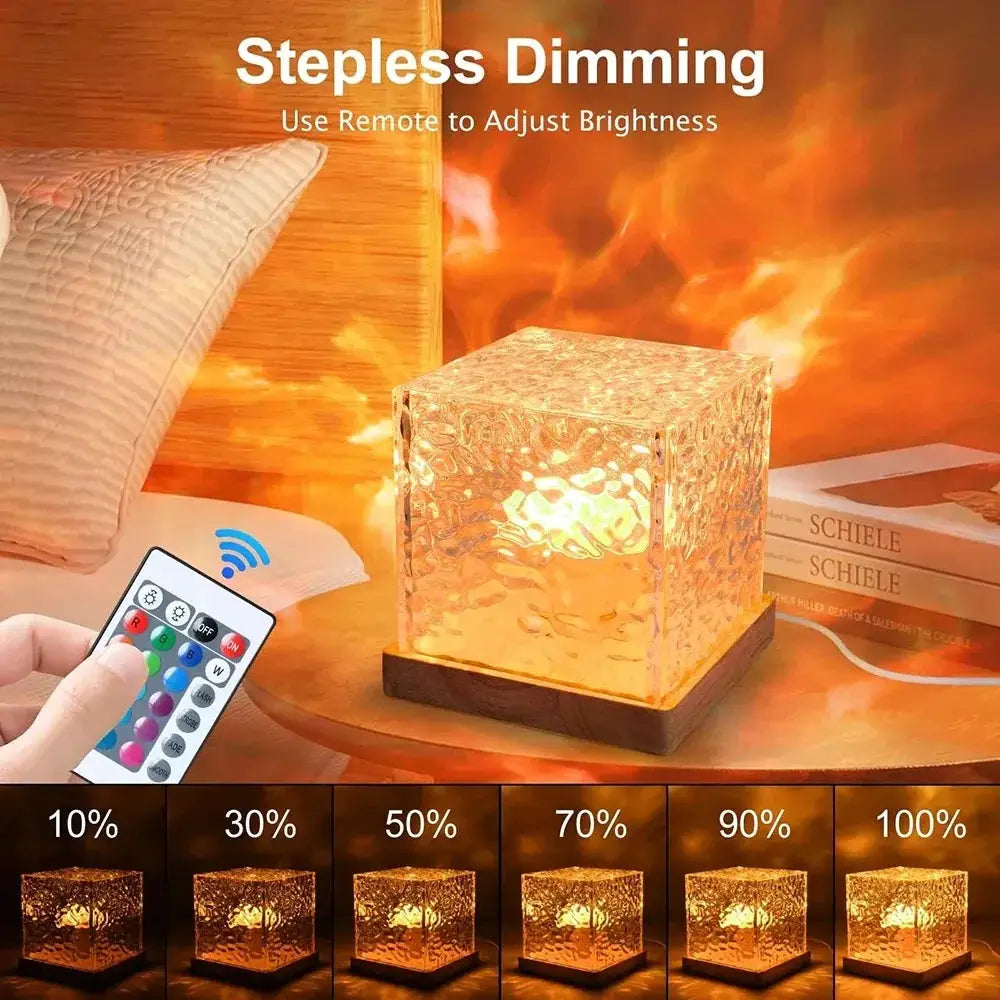 LuminaZen Water Ripple Night Light Dynamic Rotating 3D Crystal Flame Projector With 16 Color Options