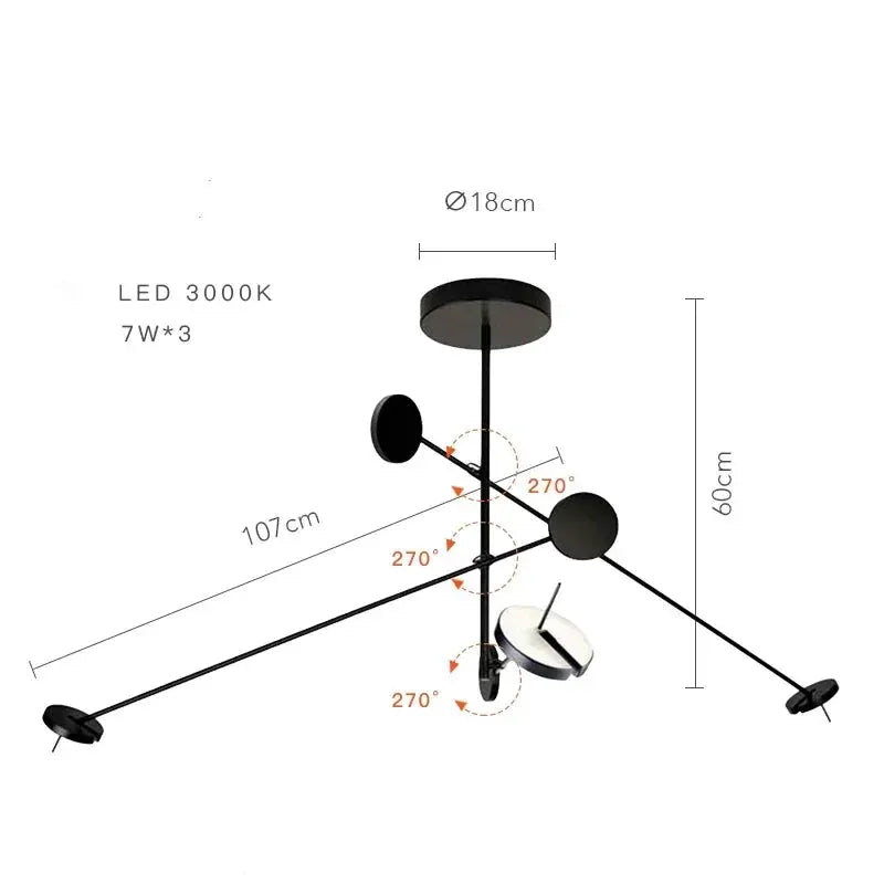 Simples Market Creative LED Chandelier, black lustre adjustable ceiling light with 3×7W LEDs (3000K)