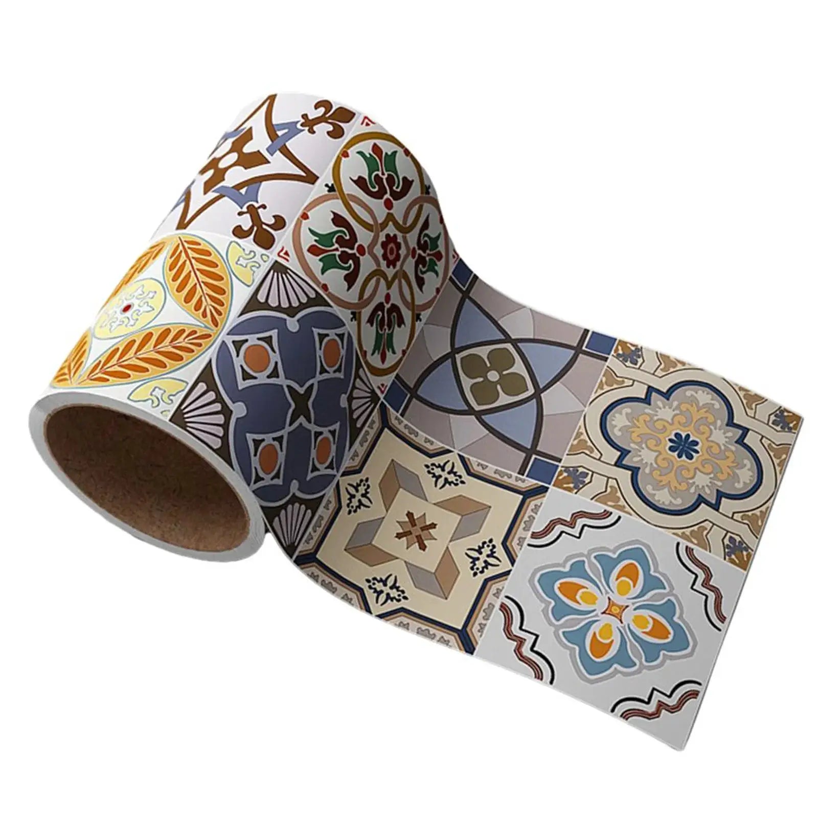 Self-adhesive wall sticker decorative strip with colorful tile pattern, waterproof peel‑and‑stick