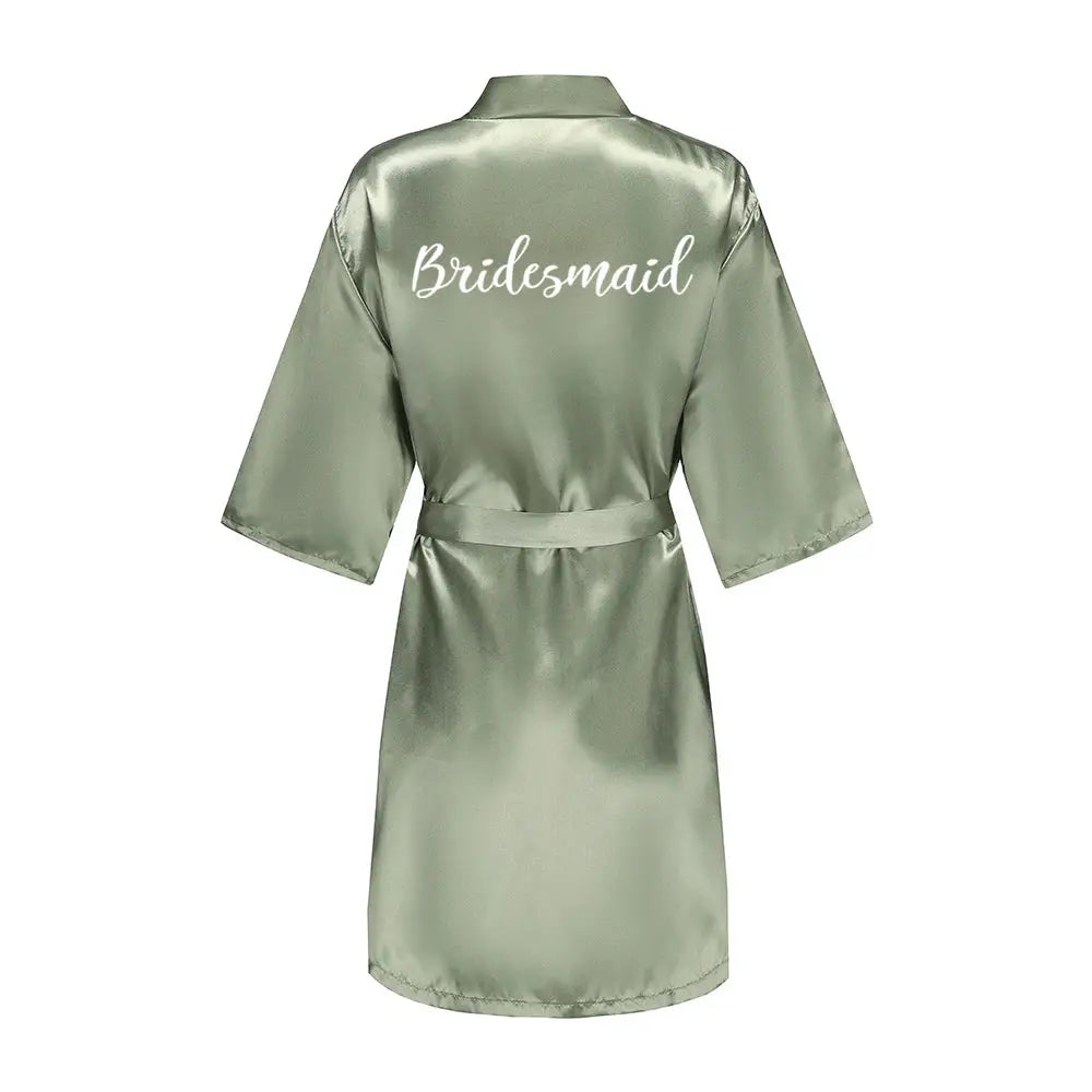 Bridal Satin Robes Set Grass Green White Short Getting Ready For Wedding Day Luxury Bride Monogram Bridesmaid