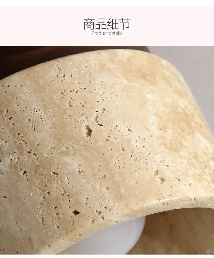 Led ceiling lamp, round stone-wood style with beige textured surface, surface-mounted