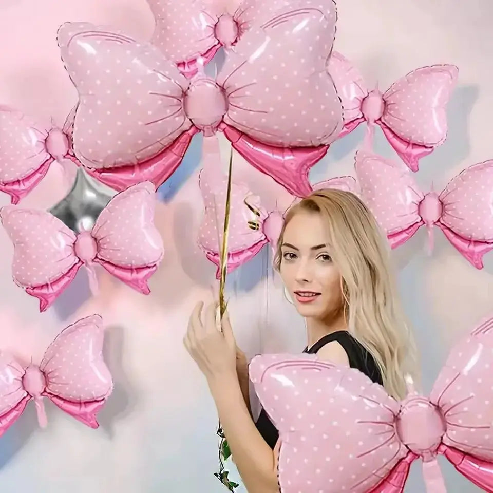 6-piece pink bow aluminum foil balloons set for weddings and parties