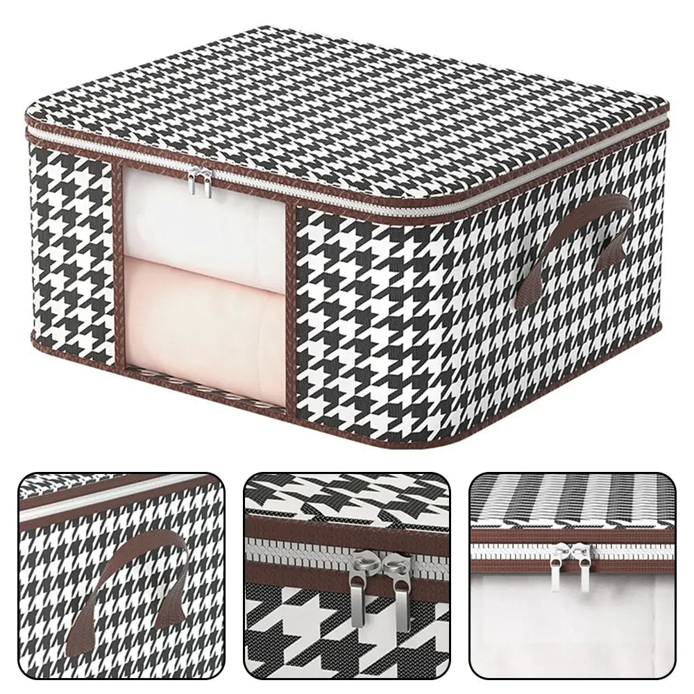 Large Capacity Storage Box Portable Clothes Organizer With Handles Foldable Dustproof Zipper Quilt Container