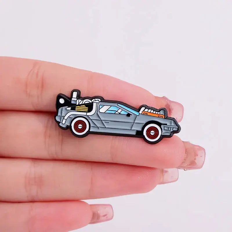 Retro Cartoon Sports Car Enamel Pin Inspired By Sci Fi Movies Vehicle Brooch For Jacket Lapel Bags Gift