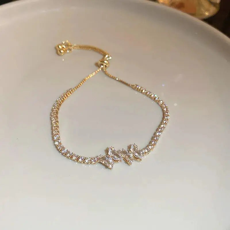 Wave Geometry Adjustable Bracelet Bangle Luxury Rhinestone Crystal Jewelry For Women Wedding Wristband Fashion