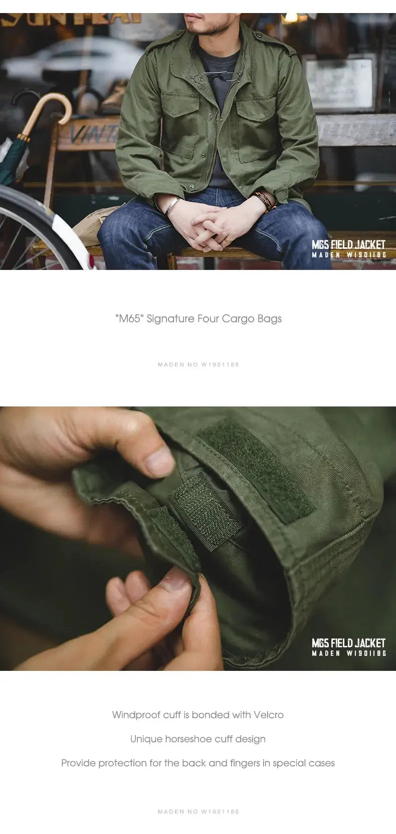 M65 field jacket for men in green by Simples Market