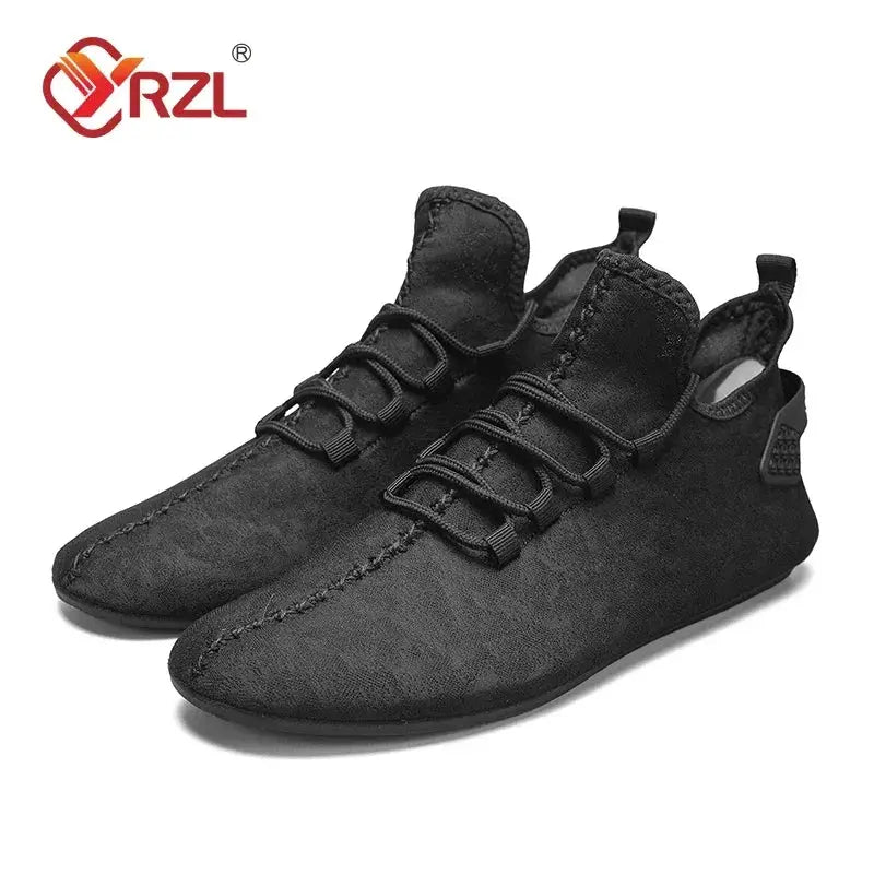 Men's black mesh loafers driving moccasins, by YRZL, casual non-slip flats