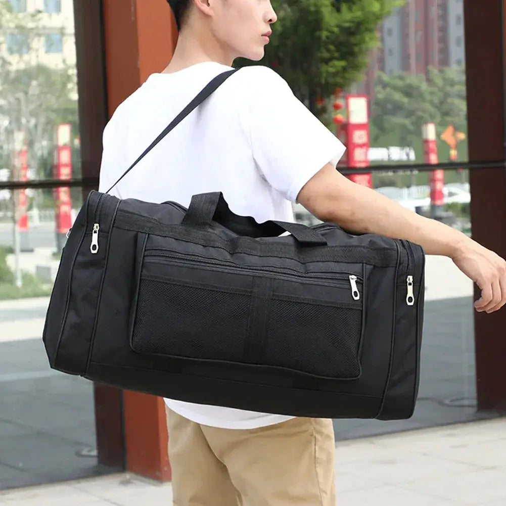 Oxford Dry Wet Separation Bag large capacity portable gym bag, black waterproof with front mesh pocket.