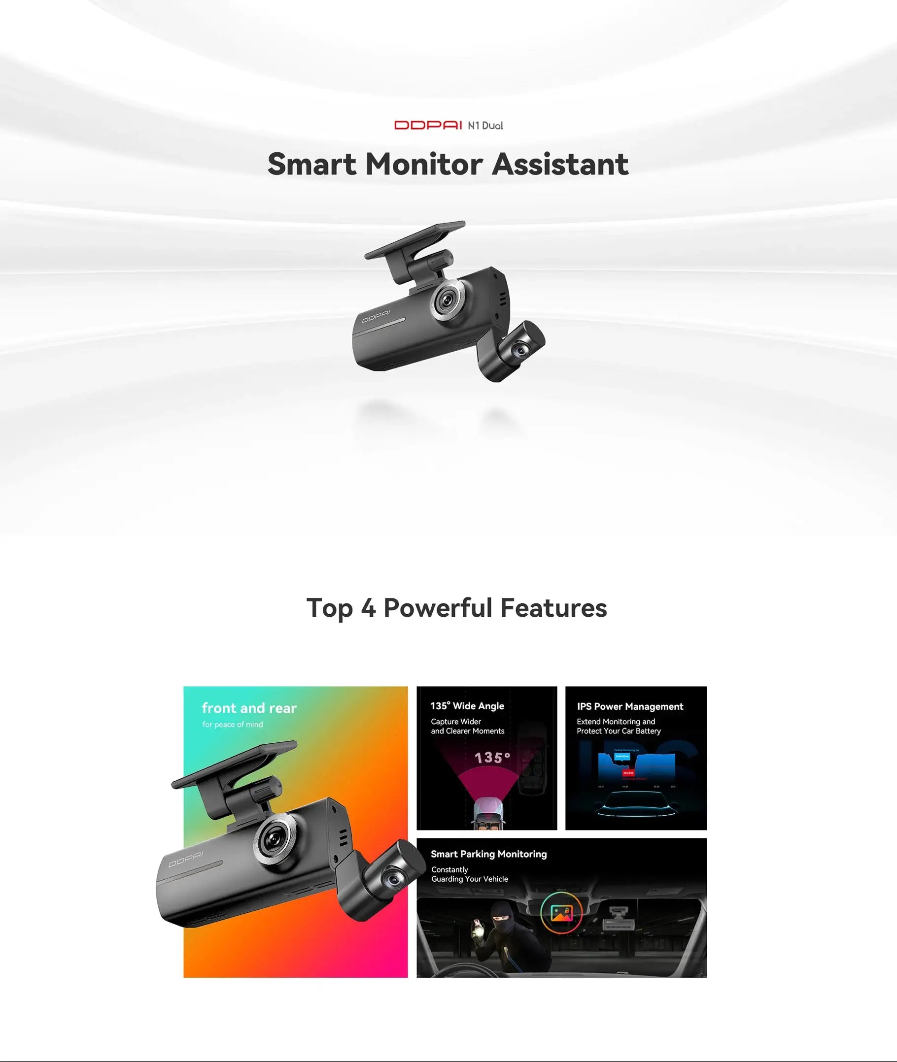 DDPAI N1 Dual dash cam with front and rear cameras, black, app control