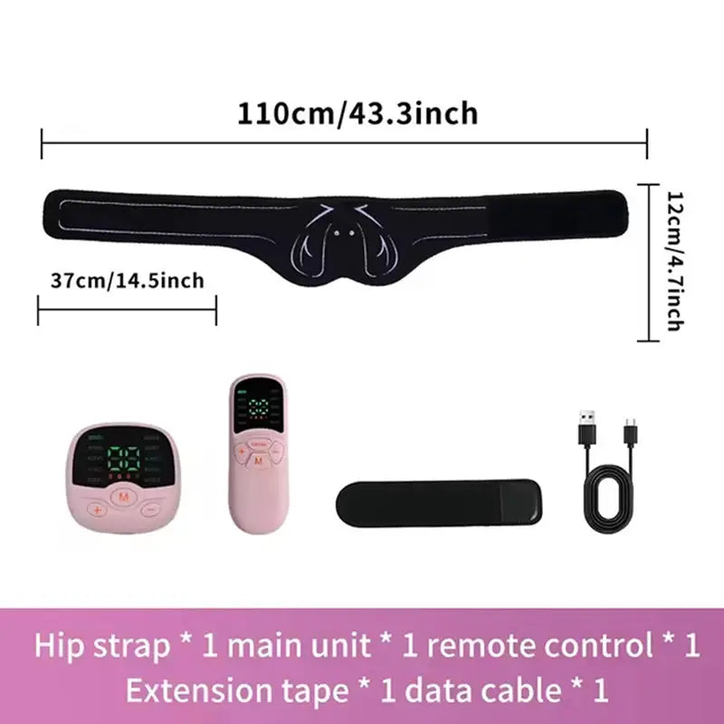 EMS hip trainer belt 5-piece set in pink with remote, main unit, extension tape and USB cable — Simples Market