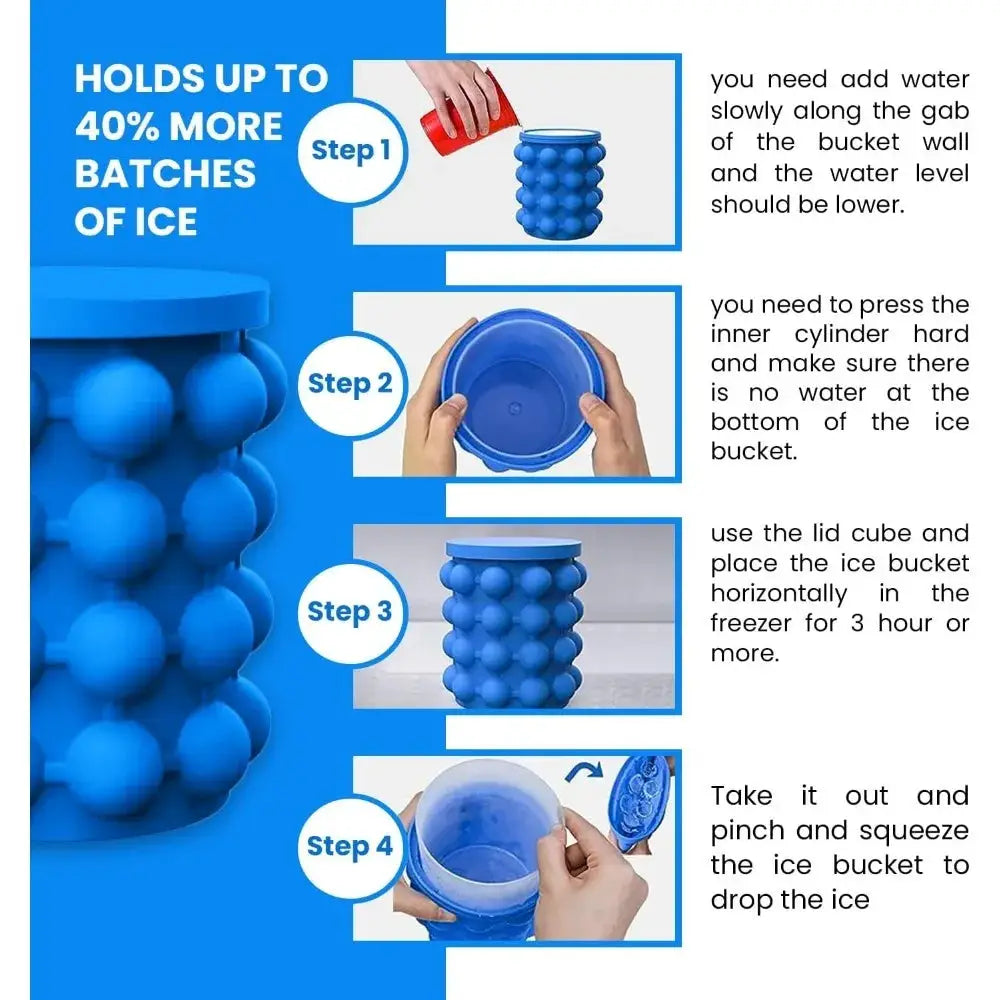 2 In 1 Ice Cube Mold And Large Silicone Ice Bucket Portable Frozen Drink Maker For Whiskey And Beer