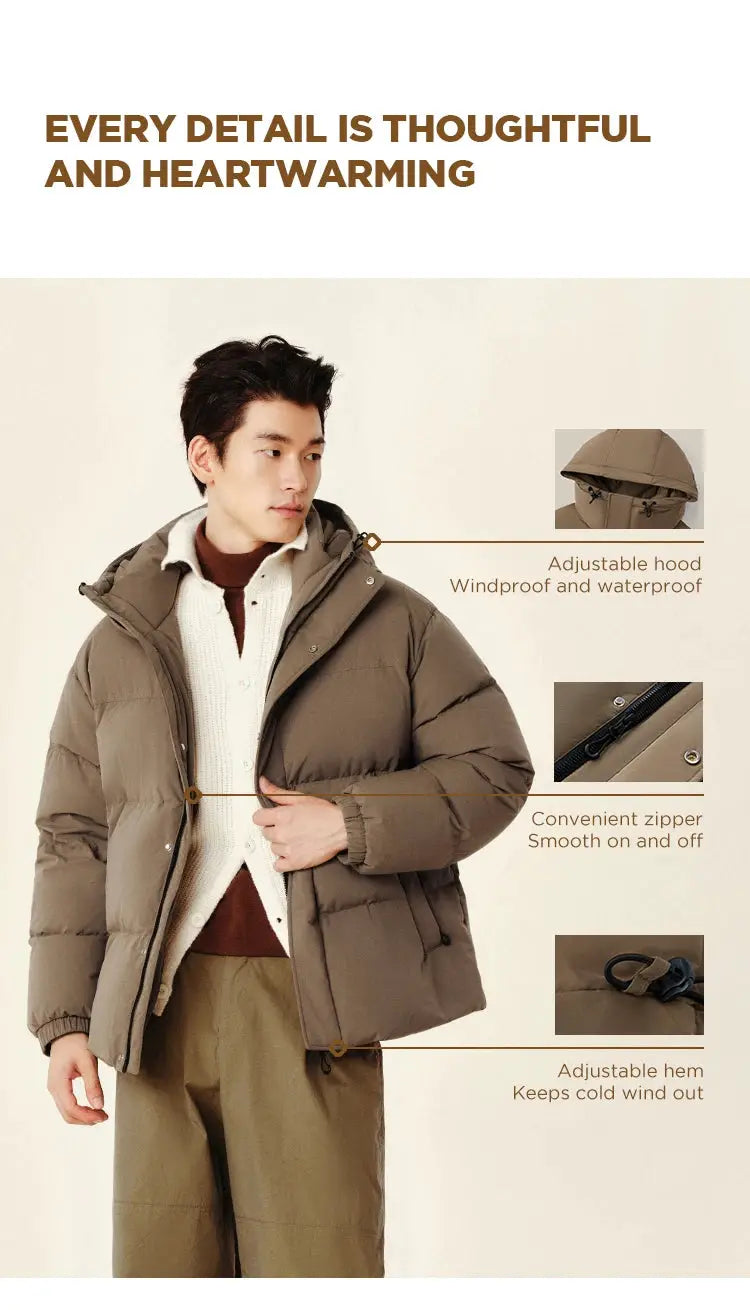 Semir men's brown down jacket, quilted puffer with adjustable hood, windproof and waterproof