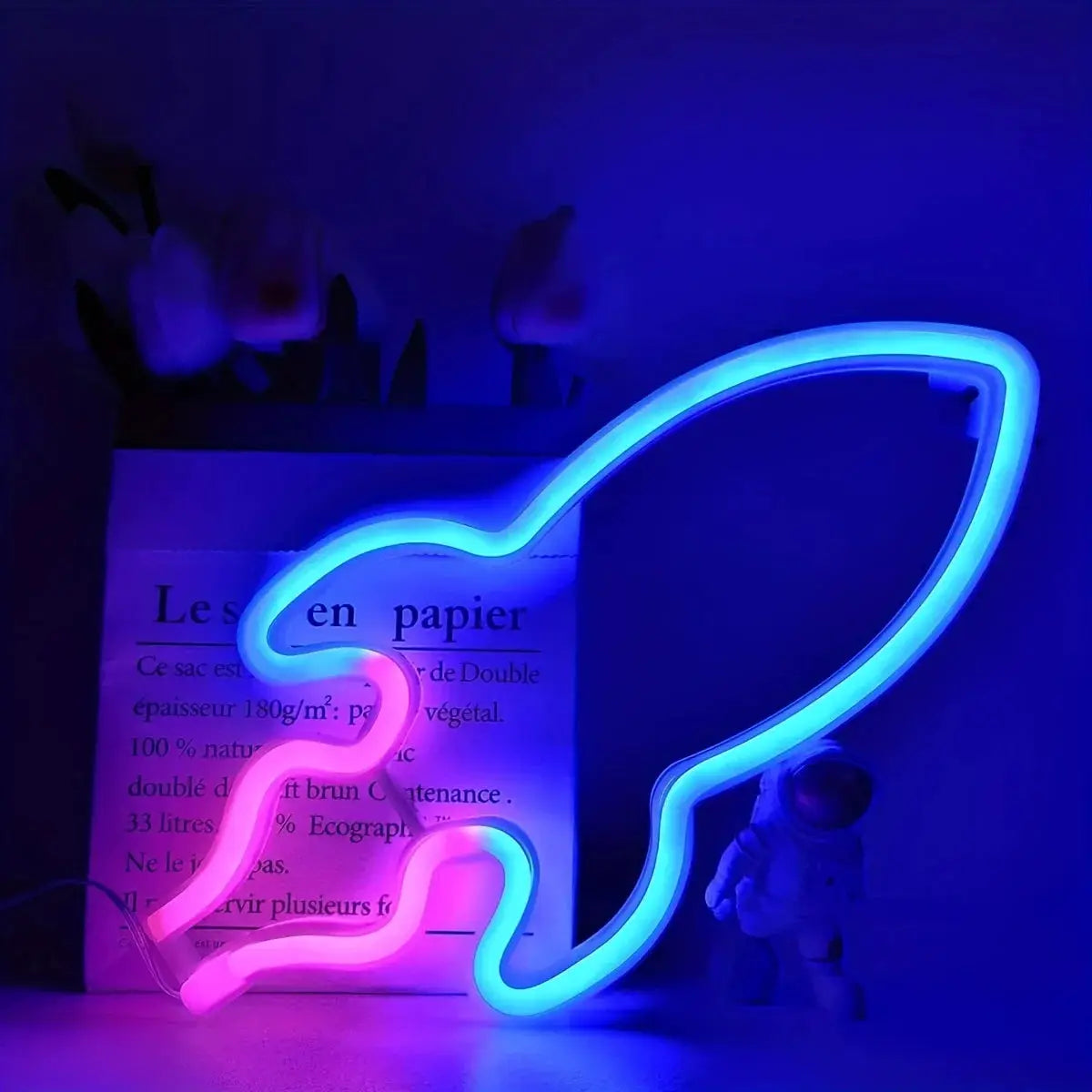 1-piece decorative neon light sculpture in blue and pink for modern wall decor, USB or battery powered