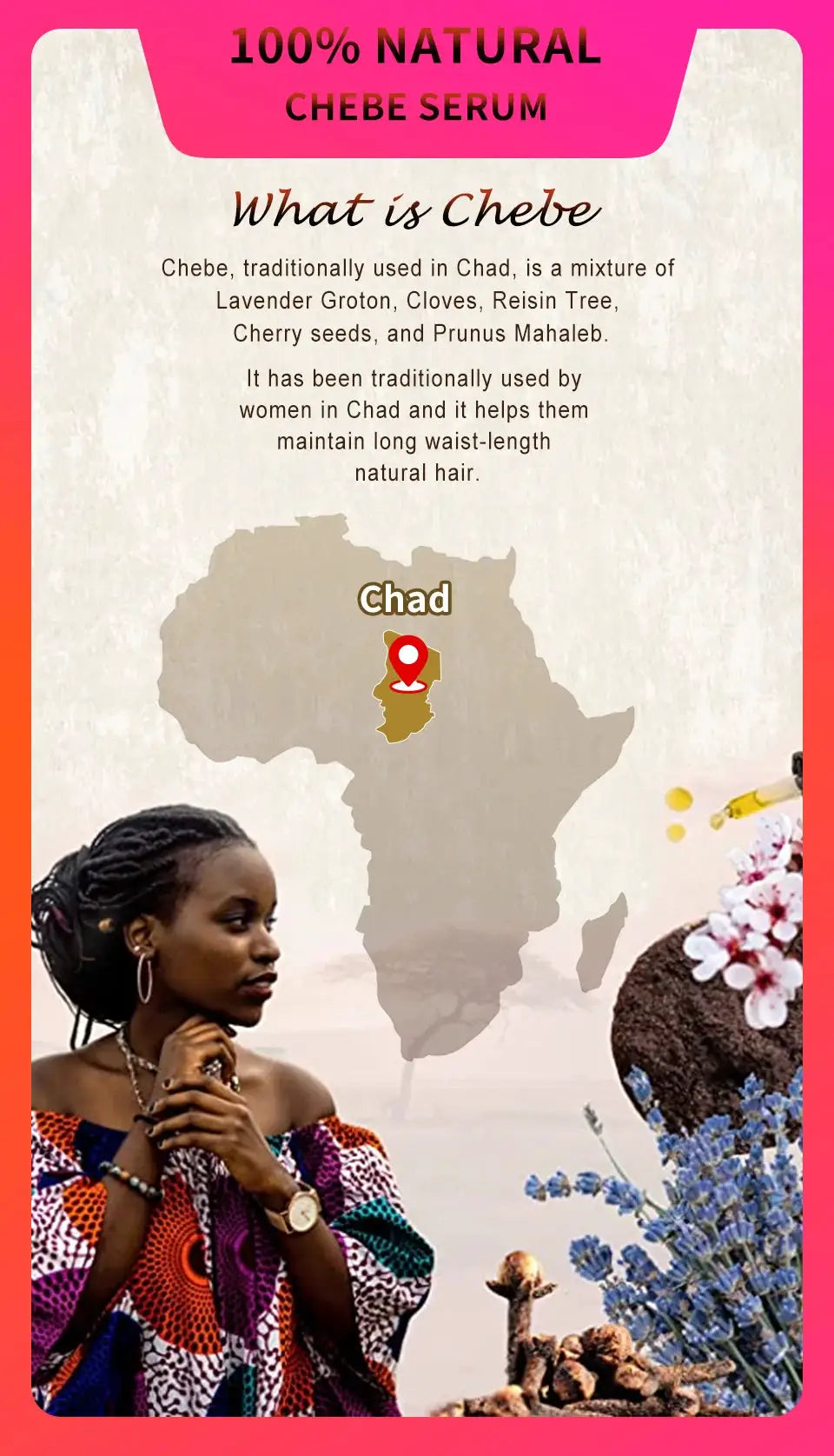 100% Natural Chebe Powder Natural Ingredients Promotes Hair Strengthens & Thickens Anti Hair Loss Hair Regrowth Treatment