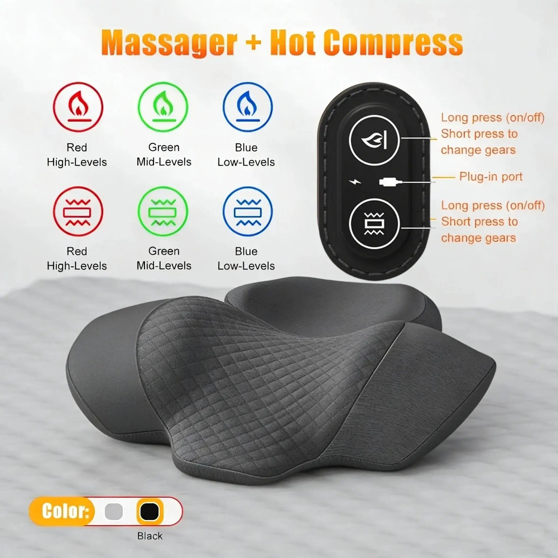 Electric neck massager pillow by Simples Market with heating and vibration in black