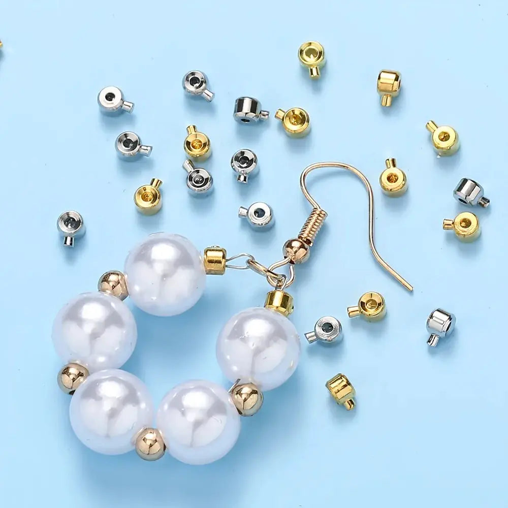 20 Pcs 3x4mm Copper Positioning Buckles Clasps With Bead Caps For DIY Necklace And Bracelet Connectors