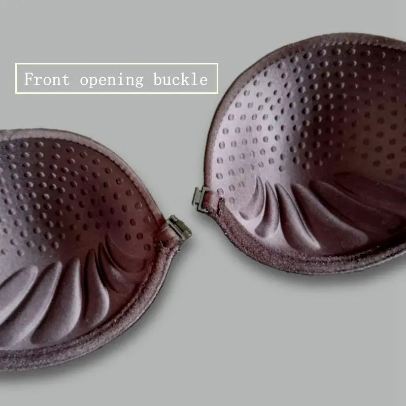 Backless front-closure push-up bra in purple with front buckle and transparent straps