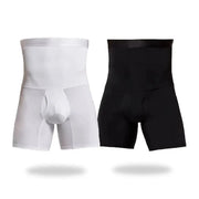 Men's tummy-control shapewear shorts, high-waist 2-pack, white and black, Simples Market
