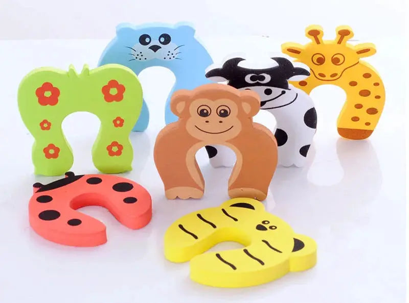 Colorful cartoon animal door stoppers set, foam anti-pinch safety blocks for doors, 7 pieces