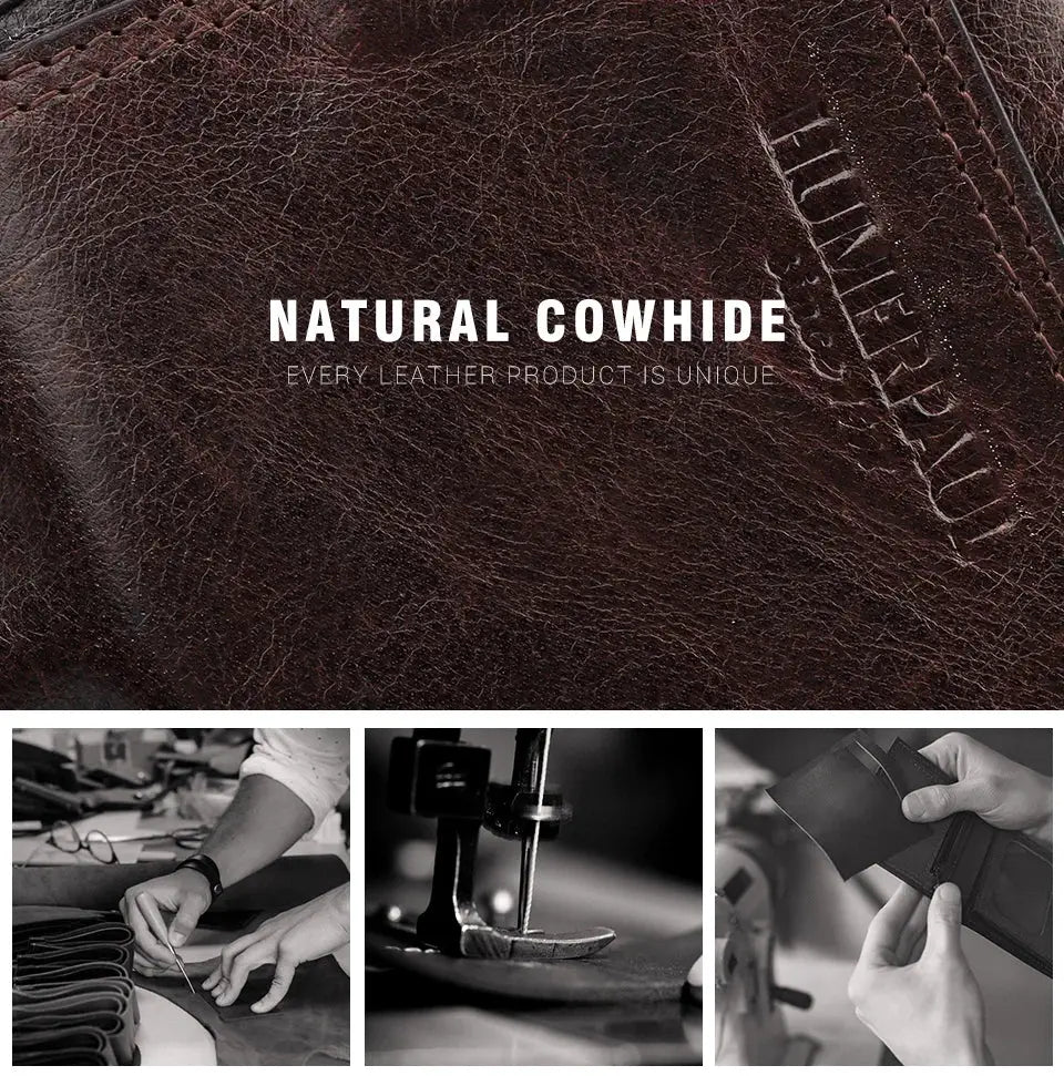Brown cowhide real leather men's wallet with short bifold and zipper coin pocket