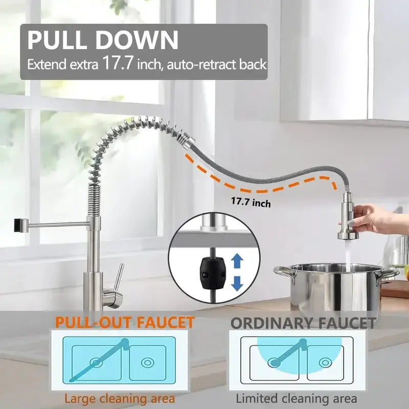 PHANCIR brushed nickel kitchen faucet with pull-down sprayer, 1/3-hole adaptable, 17.7 inch extendable hose