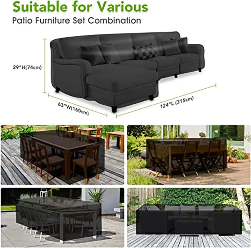 Simples Market terrace patio furniture cover 210D waterproof for outdoor sofa set; black, fits sectional and ottoman.