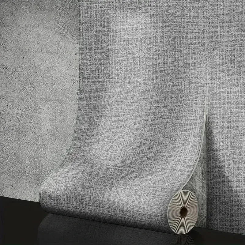 Self-adhesive foam wall panel, 50cm wide, grey 3D linen texture roll