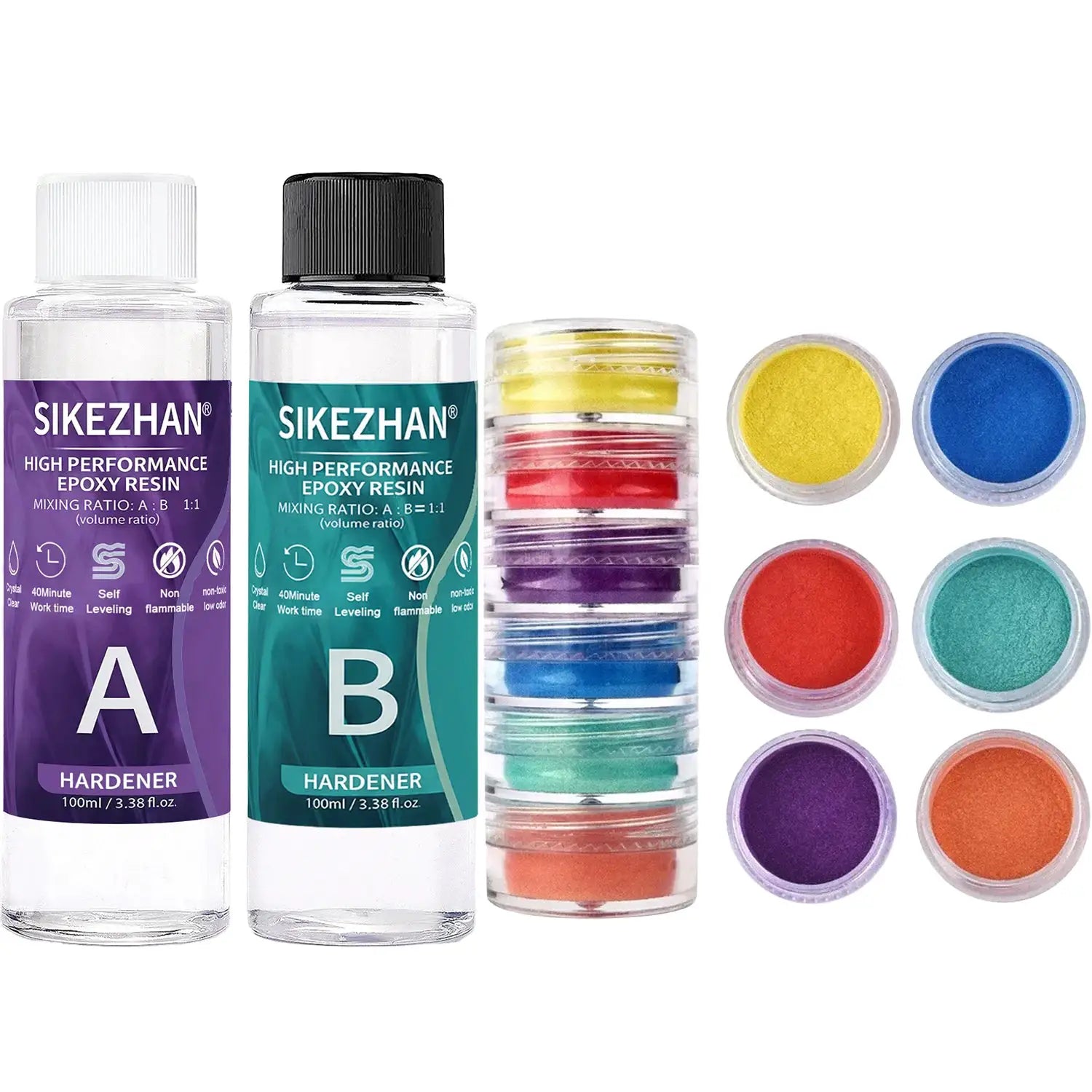 Crystal Clear Epoxy Resin Kit With Six Color Mica Powder And AB Glue For DIY Jewelry Making Nail Art Soap Casting Crafts