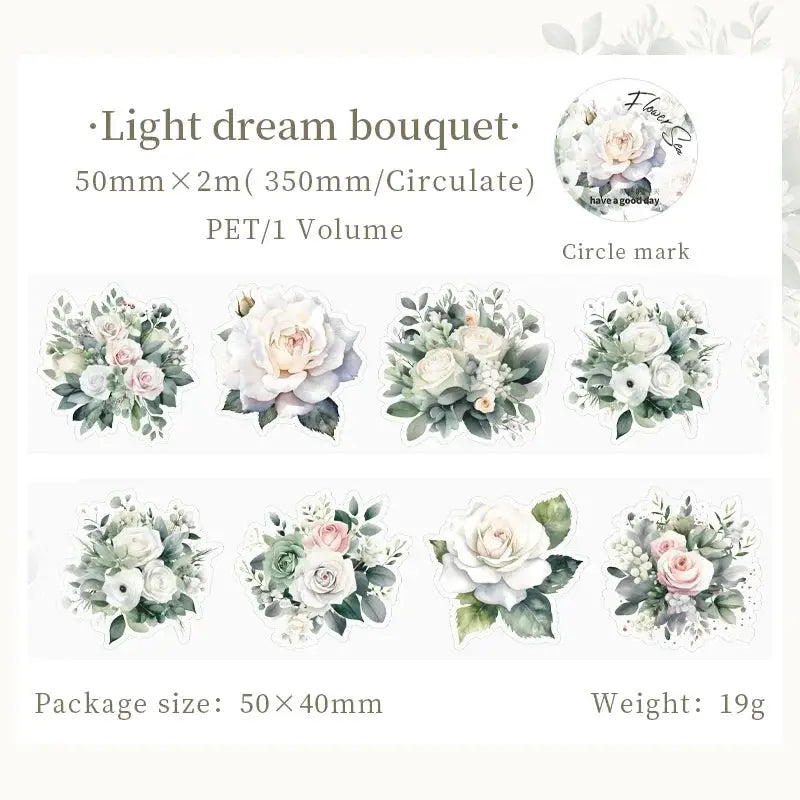Mr.paper PET Washi Tape Flower Garden Series by Simples Market; 9 pastel floral bouquet designs on 50mm x 2m tape