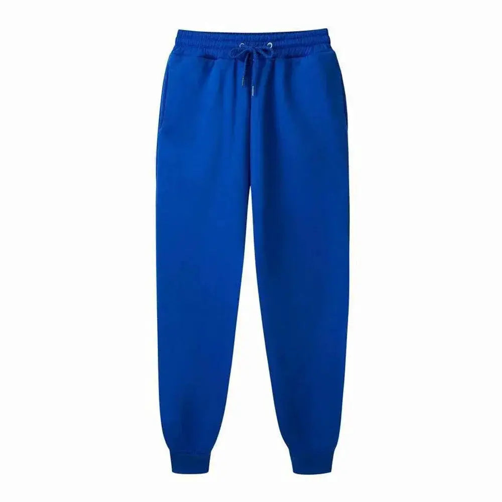 Men's fleece sweatpants by Simples Market; royal blue jogger-style long pants with elastic waist
