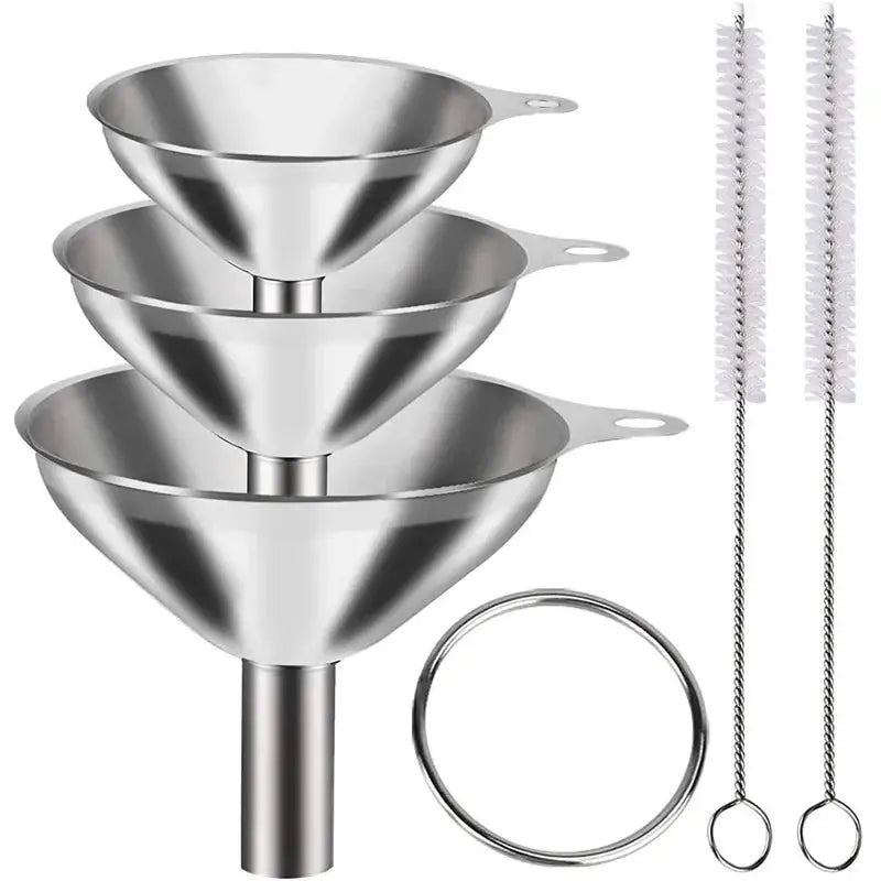 Food Grade Stainless Steel Funnel Set For Oil, Spices And Bottles, Compact Kitchen Essential