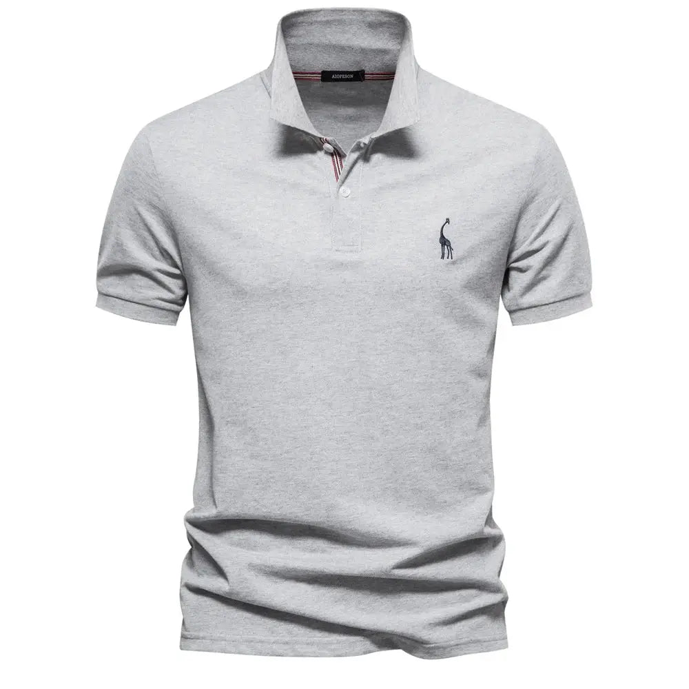 Polo shirt, light gray cotton, short sleeves with small chest logo, AIOPESON collar label.