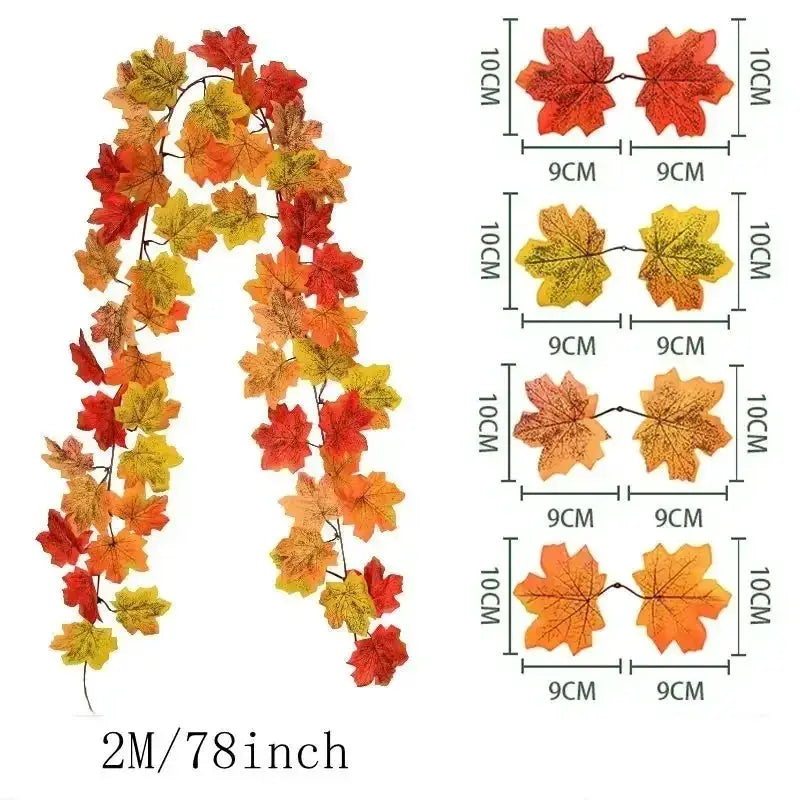 Autumn maple leaf wreath by Simples Market, 200cm artificial garland with red, orange and yellow leaves