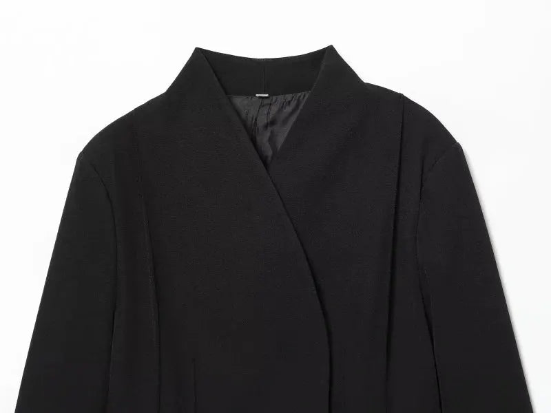 ETJ 2025 women's slim-fit black suit jacket with three-dimensional high collar