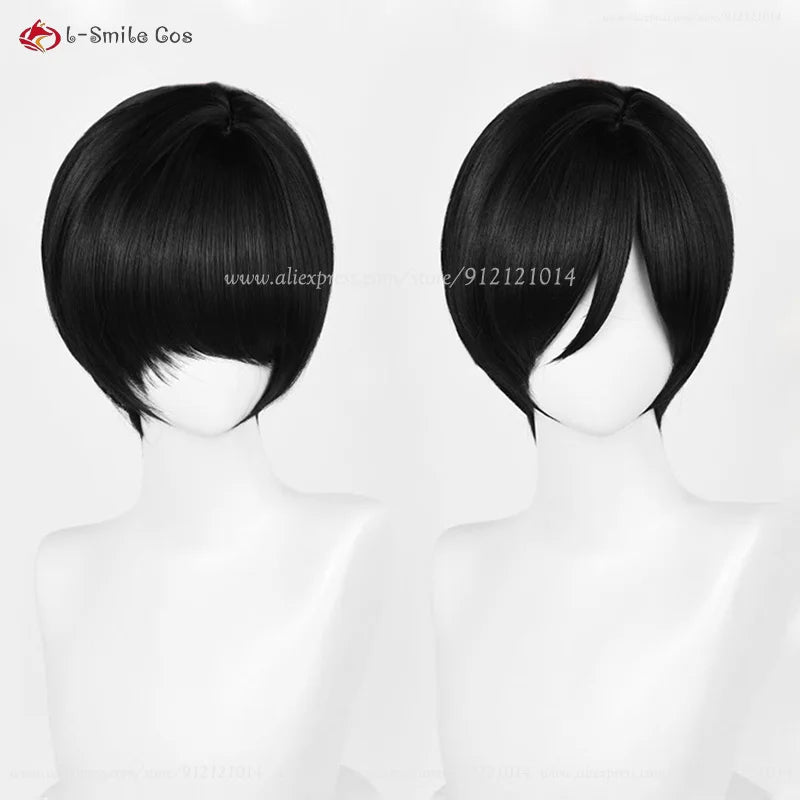 Ada Wong cosplay wig 32cm short black heat-resistant synthetic, 2-pack with wig cap, by l-Smile Cos