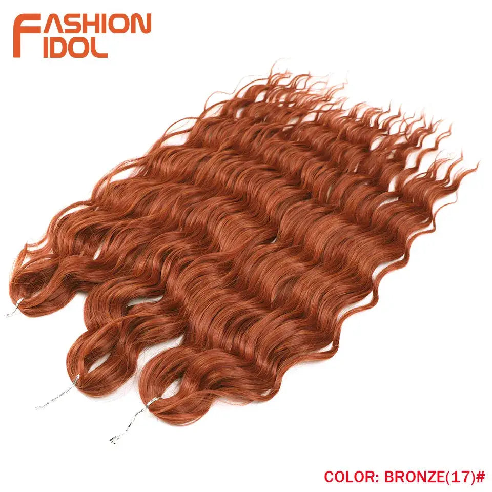Anna Hair synthetic loose deep wave braiding extensions, 24in bronze ombre, four bundles, Simples Market, Fashion Idol logo