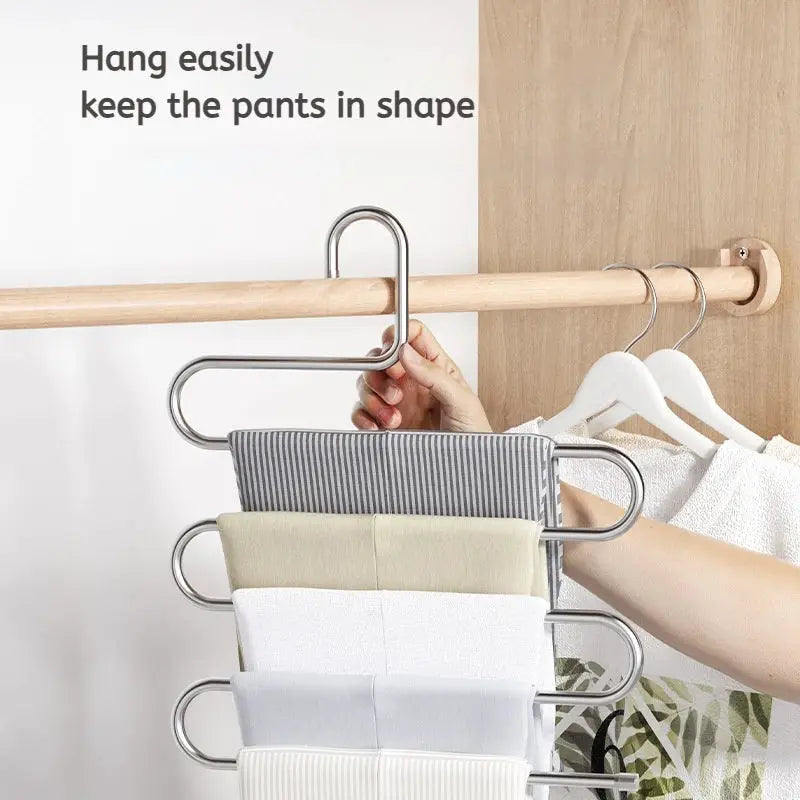 Simples Market 5-layer multi-functional clothes hanger rack in chrome finish with non-slip hangers for pants.