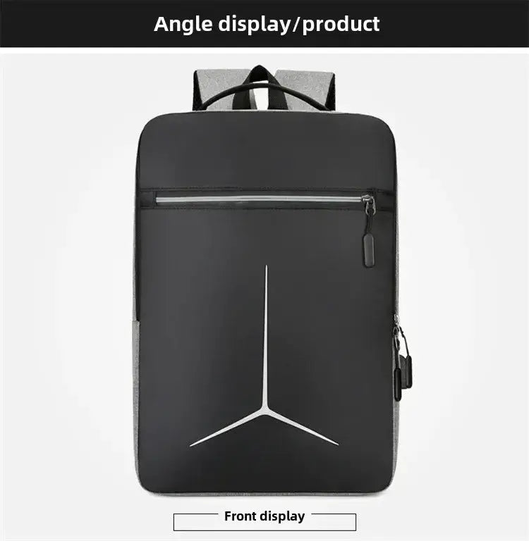 Black anti-theft USB waterproof laptop backpack with front zip pocket